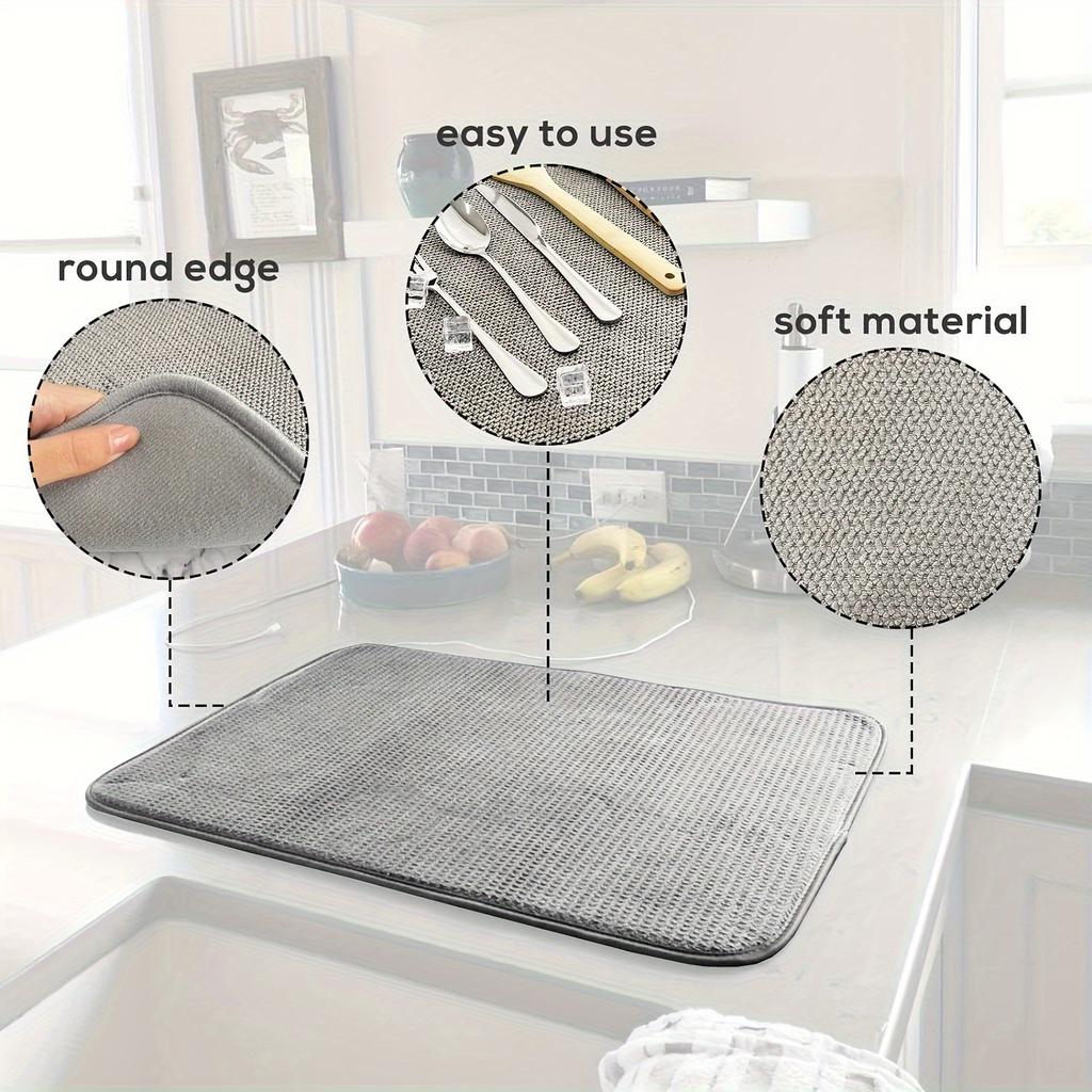 2 Pcs Large Dish Drying Mat for Kitchen Counter, Microfiber Absorbent Dish Drying Pad, Dishes Drainer Mats for Countertops, Sinks, Draining Mat
