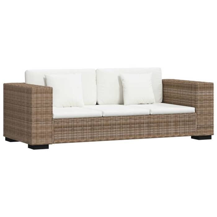 Sofa - vidaXL - 3-seater - Genuine Rattan - Removable Cushions - Contemporary Style