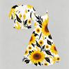 Women Plus Size Two Piece Dress Set Floral Printed V Neck Short Sleeve Tie Front Shrug Strappy Flared Dress White Blue