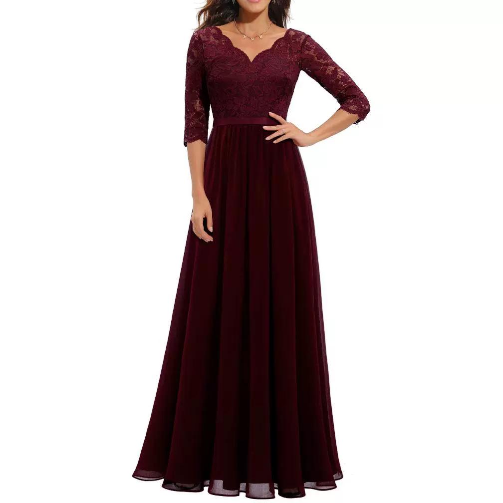 Elegant Lace Splicing Long Evening Dress for an Impressive Look