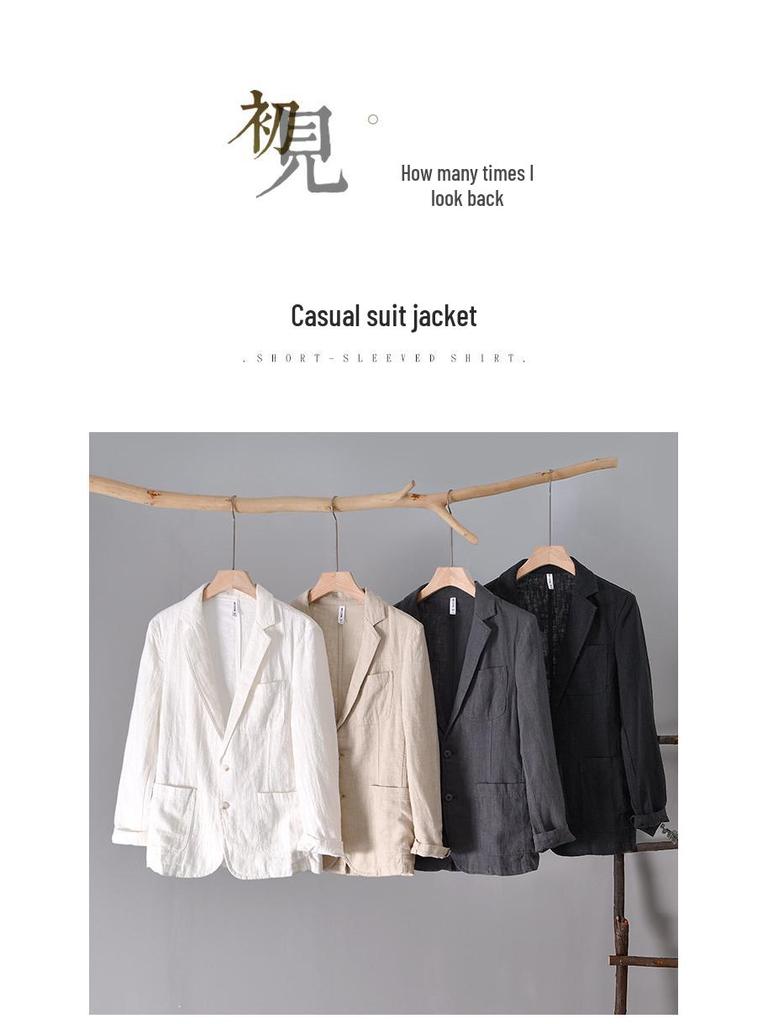 Men's Retro Plus Size Casual Linen Blazer - Business Formal Loose Fit Jacket