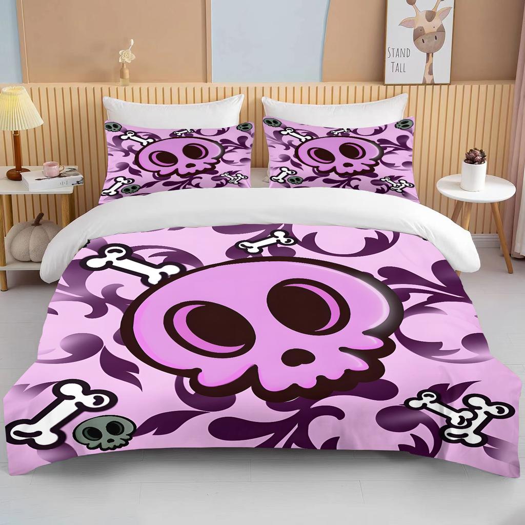 Pink Skull Print Bedding Set Duvet Cover 1 Duvet Cover 2 Pillowcases Adult and Children Bedding Set Luxury Grils Gift Full Size