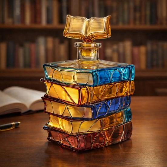 Szklana Karafka do Wina w Kształcie Książki 700ml Ręcznie Robiona Szklana Butelka z Zatyczką w Kształcie Książki Kolorowa Literacka Dekoracja Domu Unikalny Prezent dla Miłośników Wina i Książek