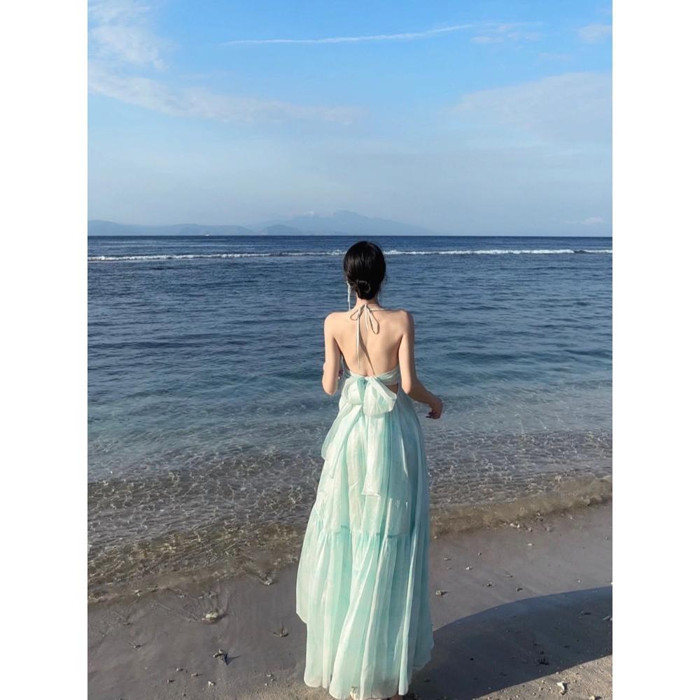 

Приморское фото супер фея платье на бретельках путешествие первая любовь носить длинное платье отпуск халтер платье феи XL- (recommended 110-60kg)