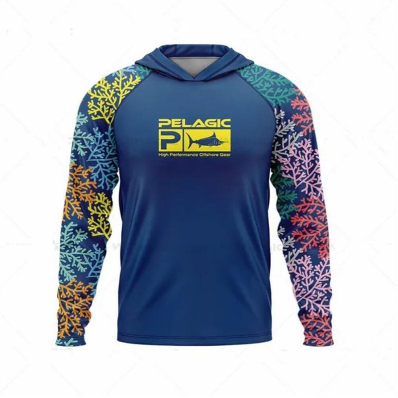 Mens Long Sleeve UV Protection Fishing Shirt Breathable Quick Dry Hooded Sunproof Outdoor Angling Top