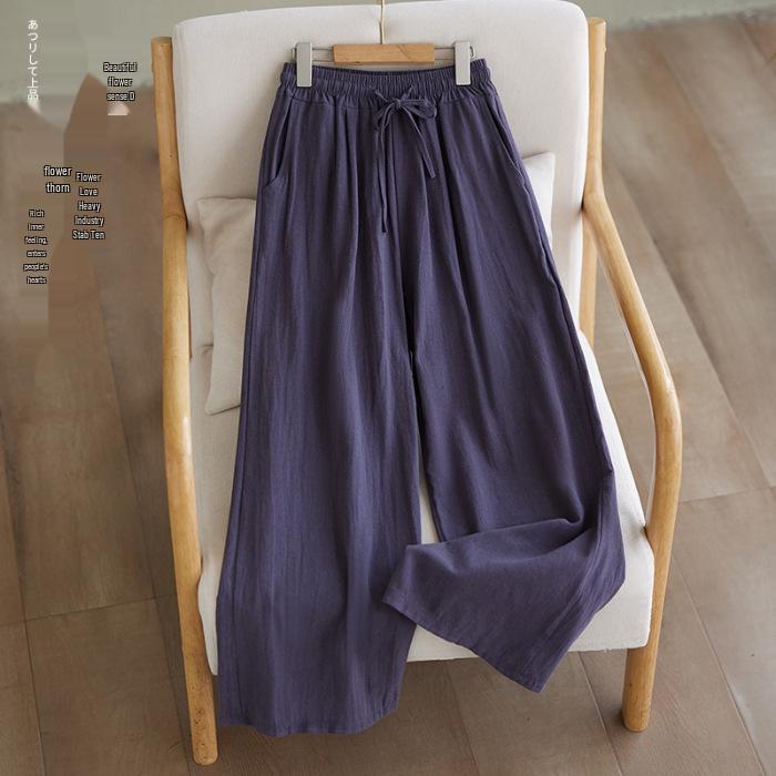 Southeast Asia Plus Size Casual Retro Cotton Linen High Waist Wide Leg Pants