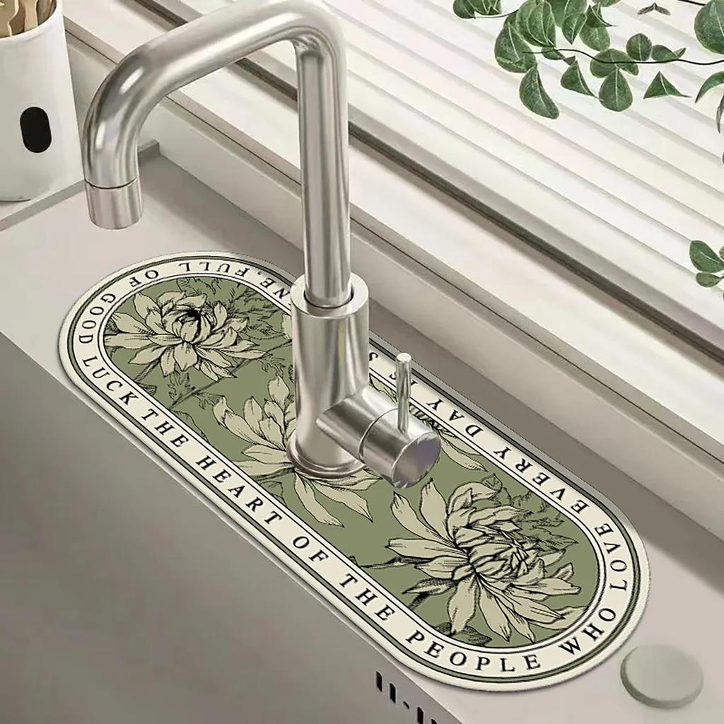 Retro Faucet Drain Pad Self-priming Kitchen Countertop Drain Mat Diatom Mud Wipeable Anti-slip Mat Absorbent Dish Drying Mat