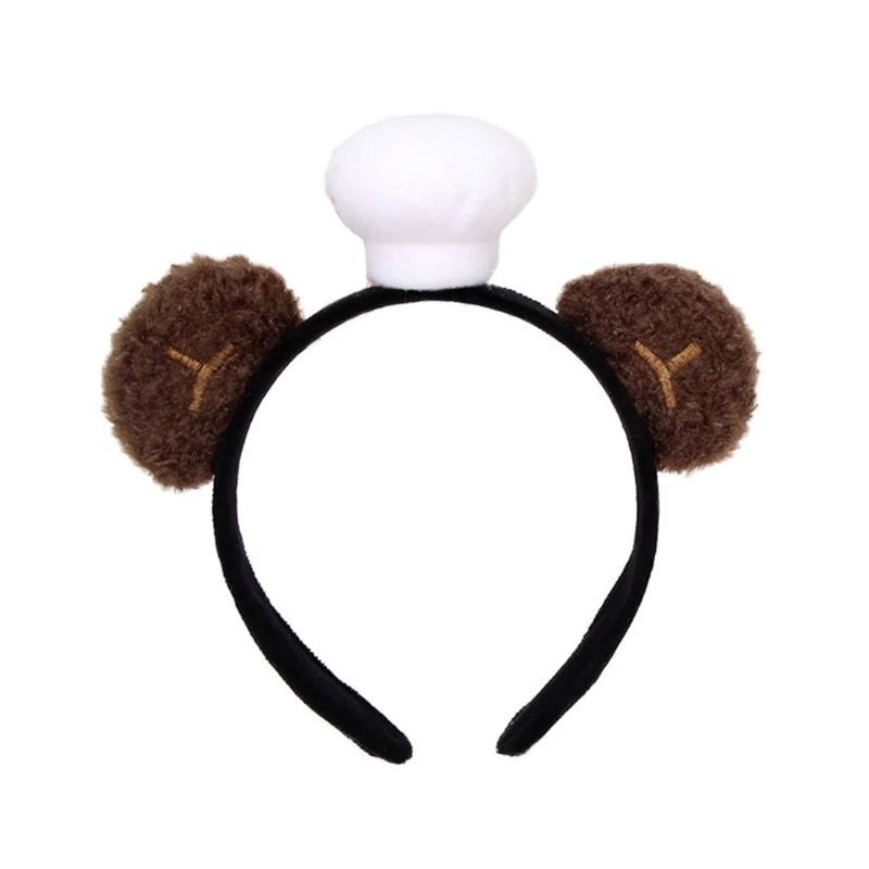 

Удобная шапка повара с ушками медведя, повязки на голову для детских костюмированных вечеринок, мягкий плюшевый аксессуар для волос, игрушка 1