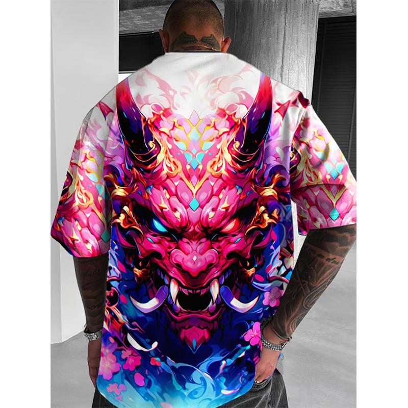 

Японские футболки с маской демона самурая, 3D-принт, мужская повседневная футболка с коротким рукавом, уличная оверсайз футболка с круглым вырезом, топы, детская одежда XL