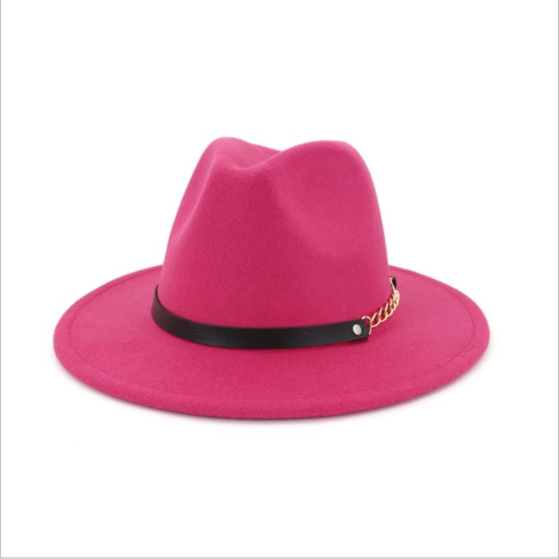 Wzcx Solid Color Korean Version Women Jazz Hat Autumn Winter Casual Tide Belt Vintage Red Felt Hat Adult Cap