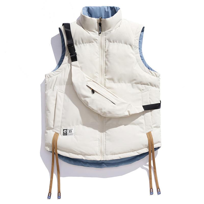 Men's Winter Warm Sleeveless Jacket Outdoor Windproof Full Zipper Padded Vest Coats With Pockets Casual Stand Collar Quilted Vest Jackets for Men