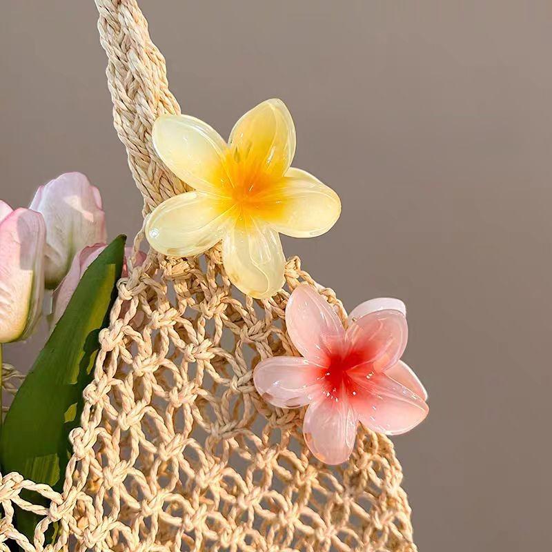 Gradient Plumeria Jelly Hairpin - Transparent, Trendy Back-of-Head Accessory for Women