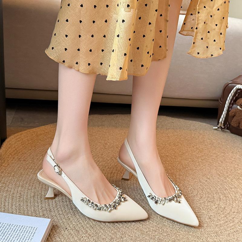 

8New pointed rear empty highheeled single shoes, thinheeled rhinestone bag head sandals, fattened and widened largesize women s shoes 45 абрикосовий