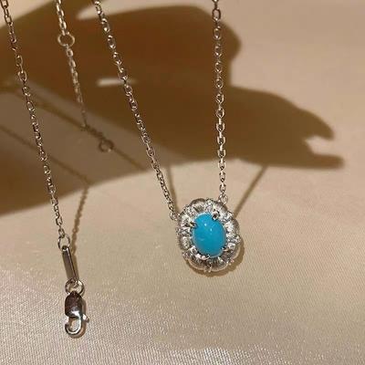 Brushed Oval Turquoise Necklace Female Niche Design High-End Light Luxury Cold Collarbone Chain