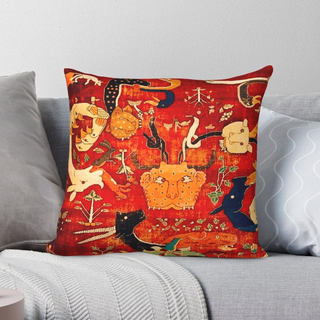 Animal Grotesque Mughal Square Pillowcase Polyester Linen Velvet Pattern Zip Decor Sofa Cushion Cover