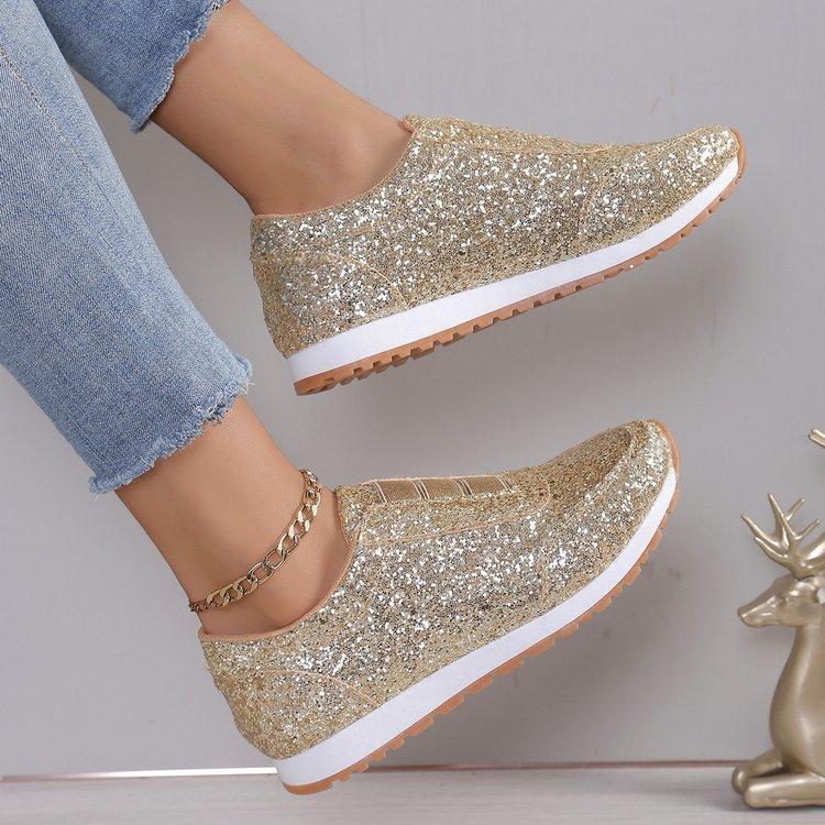 Summer New Women's Shoes Gold and Silver Trendy Sports Shoes Women's Outdoor Casual Walking Shoes, Flat Bottom Plus Size