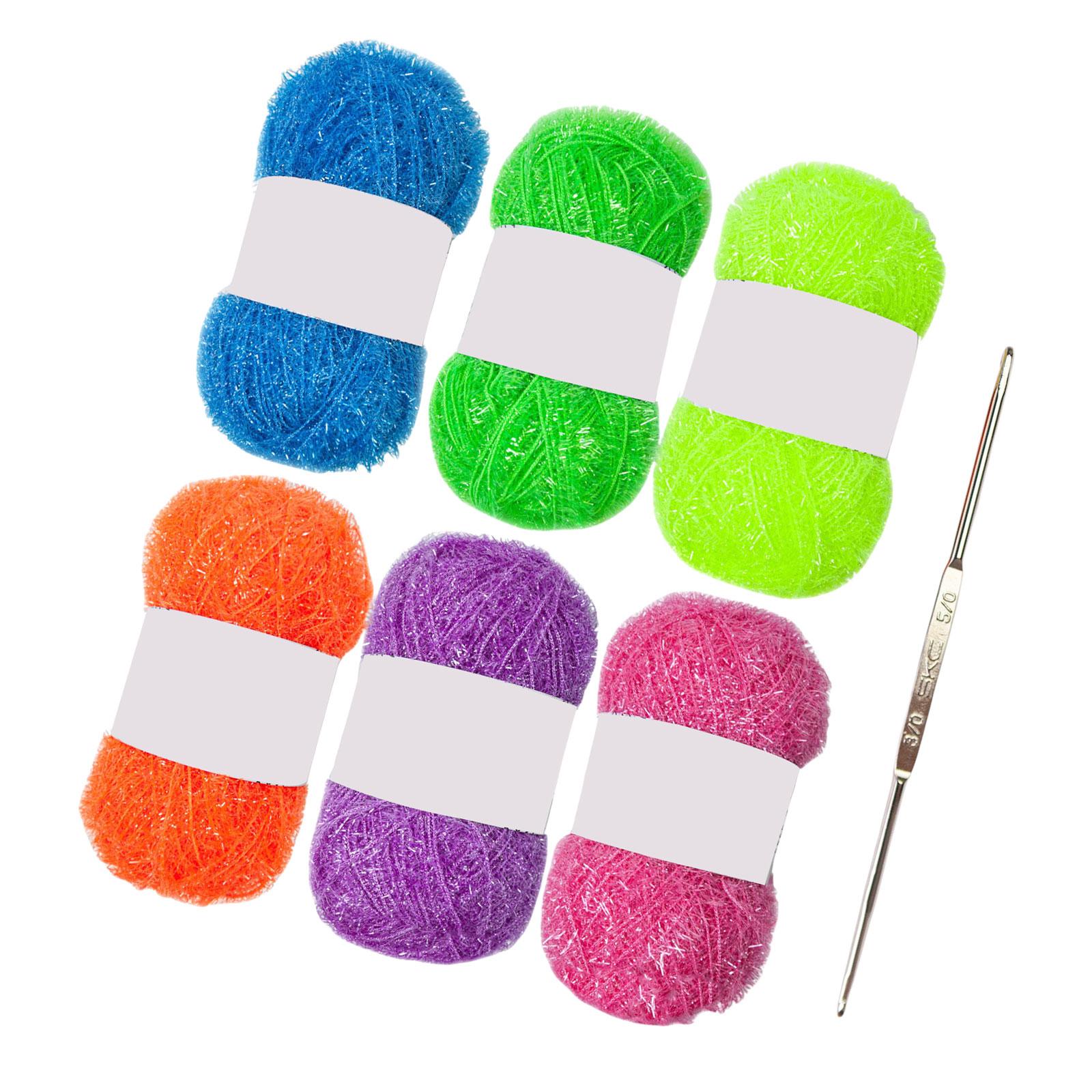 

Цветная мочалочная пряжа для вязания салфеток для мытья посуды, мочалок, блестящая полиэстеровая пряжа, 1,76 унции (50 г) 196 ярдов (180 м) каждая для вязания 2