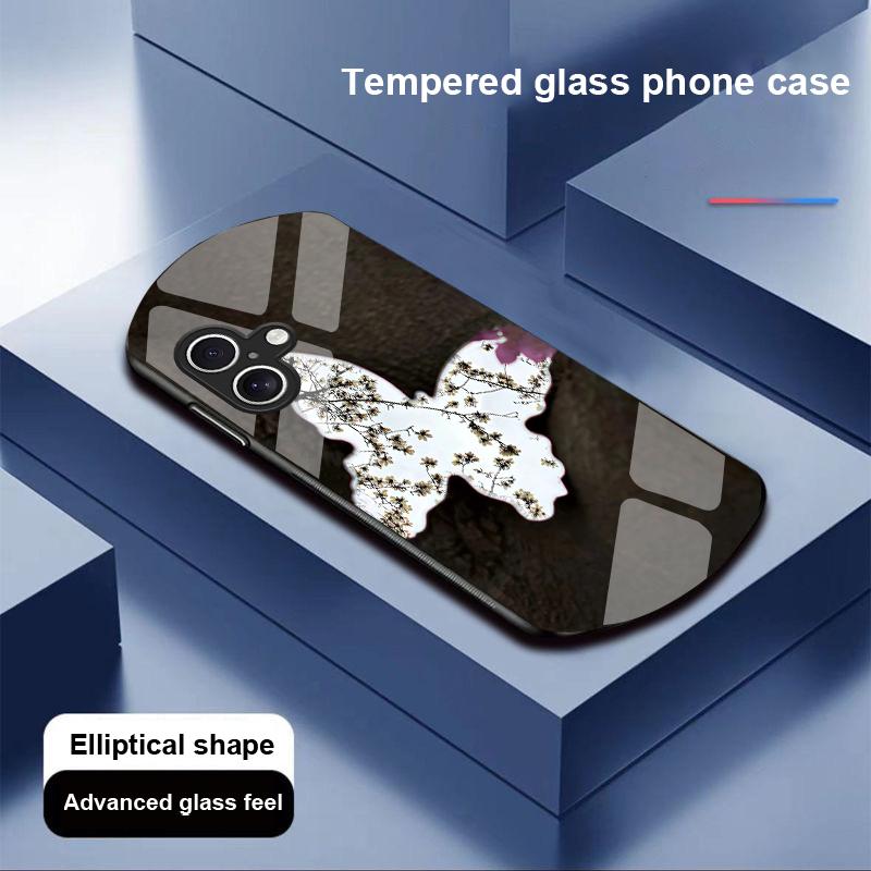 Gradientowy motyl na Apple iPhone 16 11 13 15 14 Pro Max 12 Mini 7 8 Plus XR X XS Etui na telefon z hartowanego szkła o eliptycznym kształcie