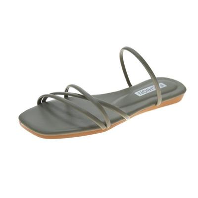 [link Bleu] Women's Square Toe Flat Sandals with Thin Straps, Lightweight, Comfortable for Summer, Stylish, Casual, and Flat (Green, Size 23.5cm)