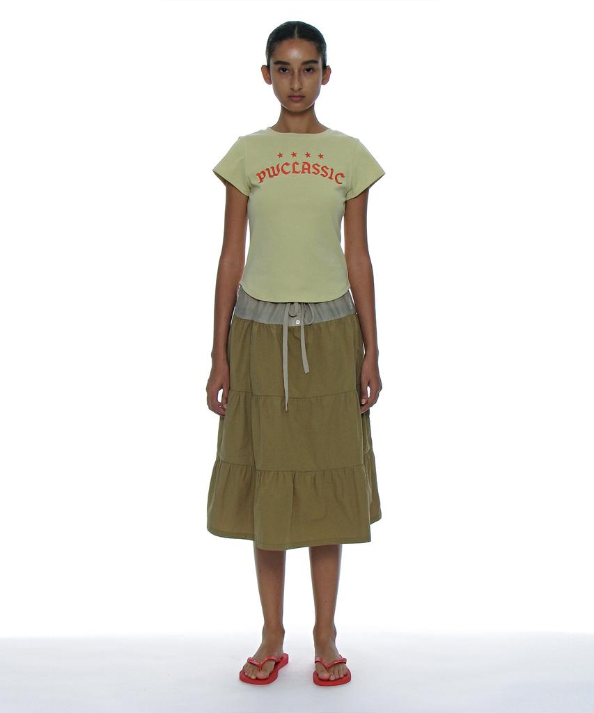 Partimento Woman Tiered Shirred Midi Skirt_Khaki