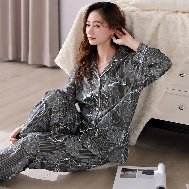 Pajamas Women'S Pure Cotton Long-Sleeved Mid-Autumn And Winter Cotton Large-Size Loungewear