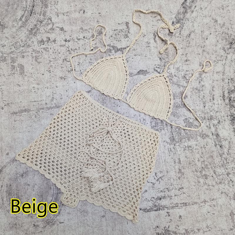 

Вязаный крючком купальник бикини ручной работы с разноцветными полосками S