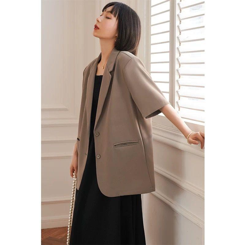 

Korean Style Summer New Commuter Ol Single-Breasted Thin Loose Fashion Casual Drape Short sleeve Suit Outerwear All-Matching Khaki 2XL
