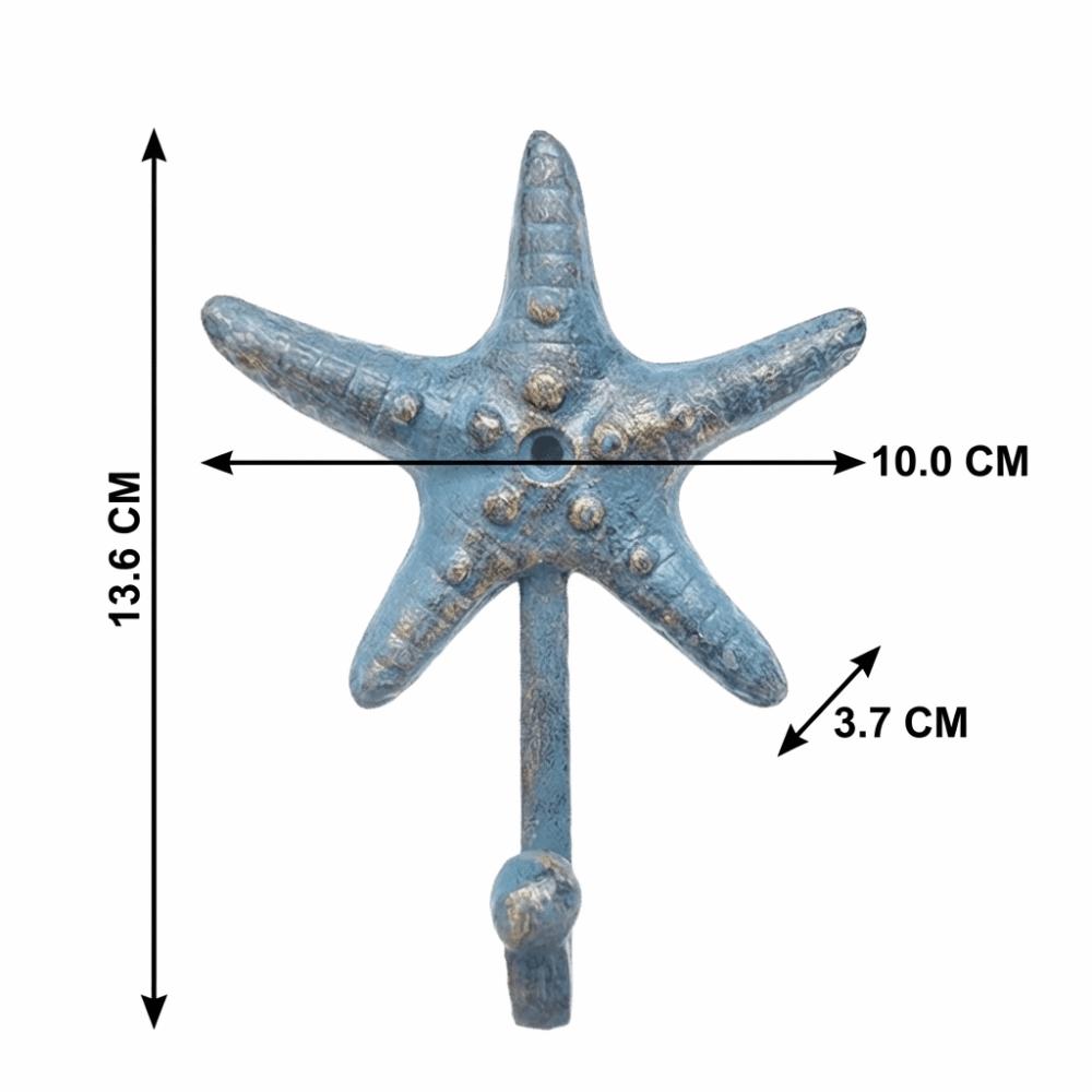 Starfish Shape Cast Iron Hook Ocean Blue Finish Vintage Rustic Wall Mounted Hook Gold Brushed Details Sturdy Cast Iron