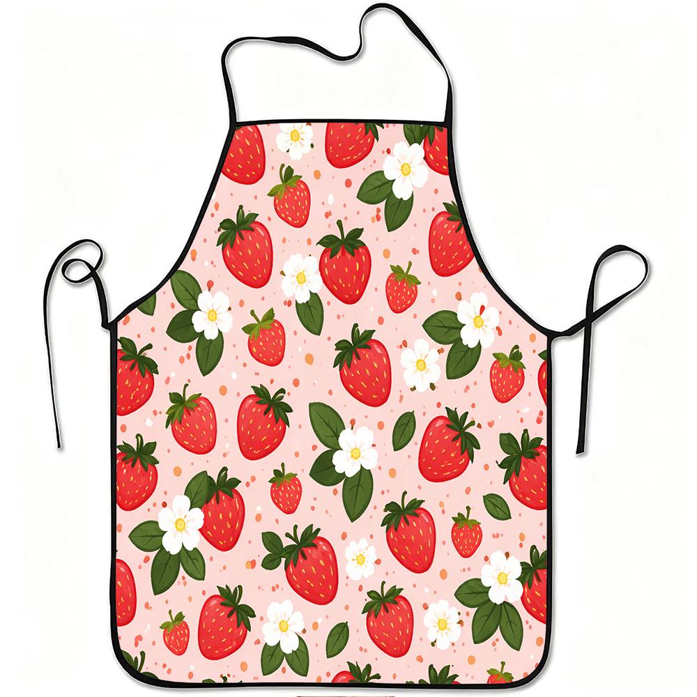 Strawberry & Flower Printed Apron, Cute Fruit Floral Pattern On Pink