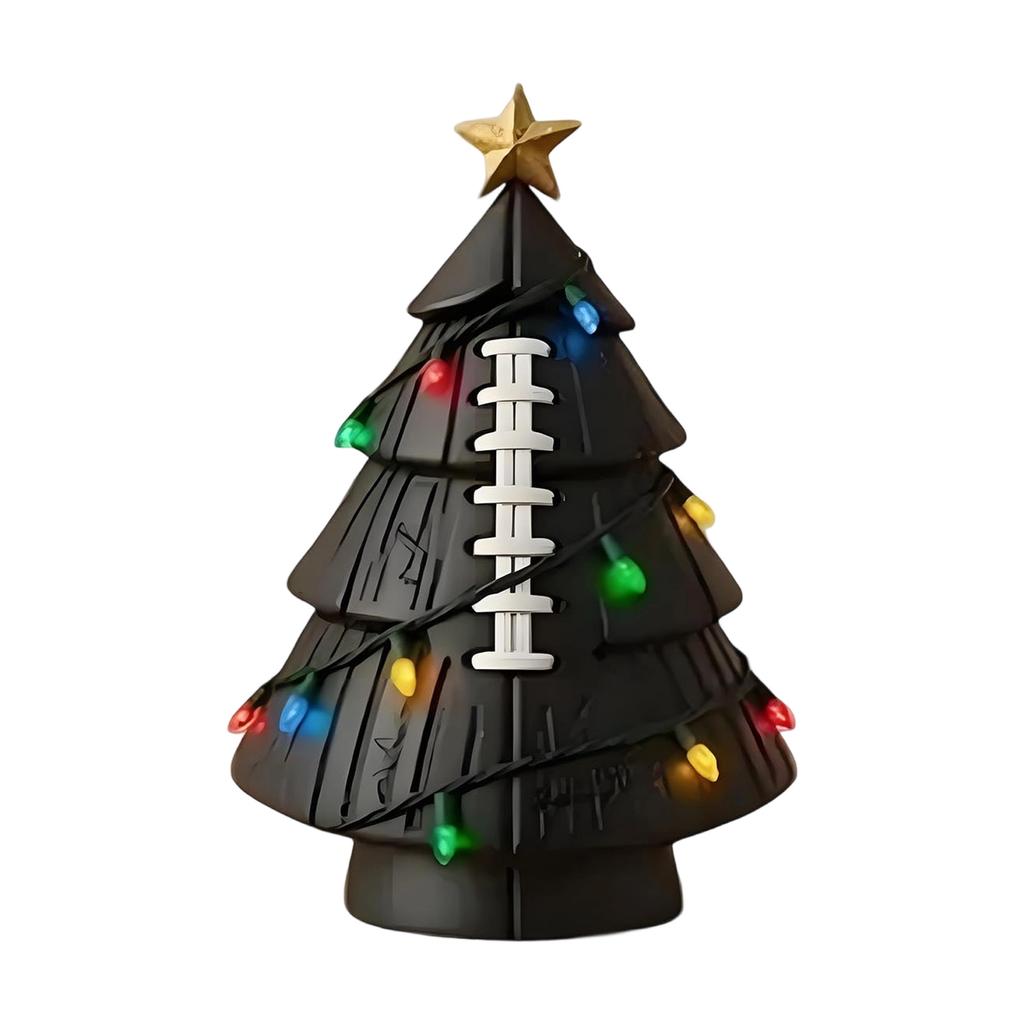 Illuminated Soccer Christmas Tree with Colorful LED  Light Resin Holiday Tree Decoration for Mantels Desktop Display
