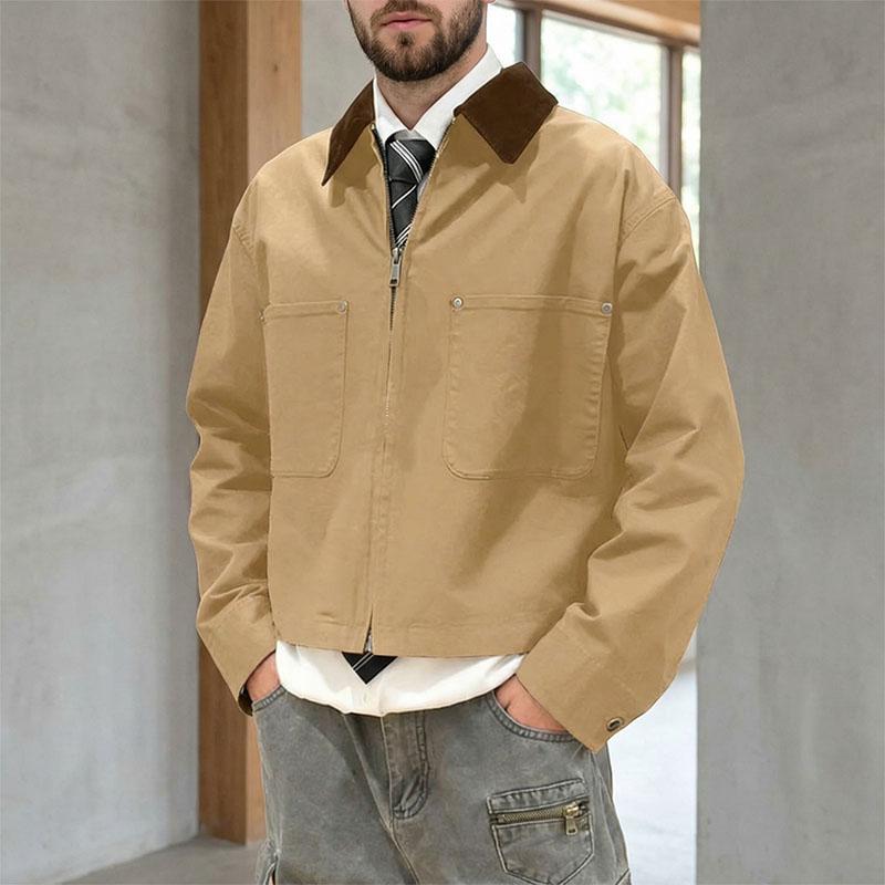 INCERUN Men Lapel Neck Long Sleeve Zipper Stitching Casual Cargo Jackets Coats
