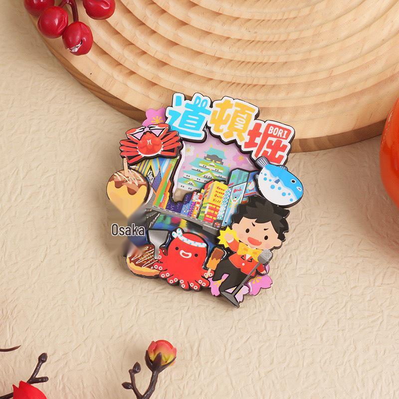 Japanese Epoxy Wood Refrigerator Magnets - Cute Cartoon Cultural Souvenirs, Soft Magnetic