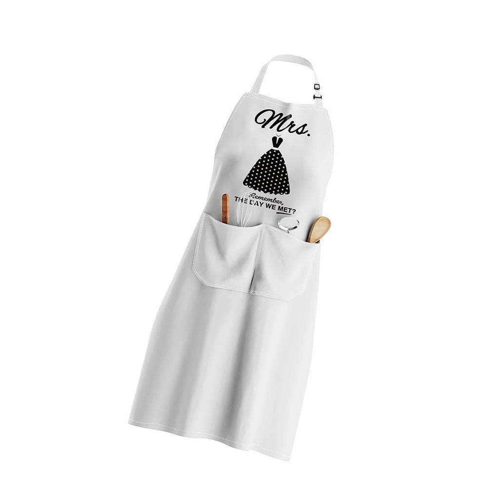 Practical Polyester Apron Adjustable Neckband Design with King Queen Mr Mrs Letter For Holiday Gift And Housewarming