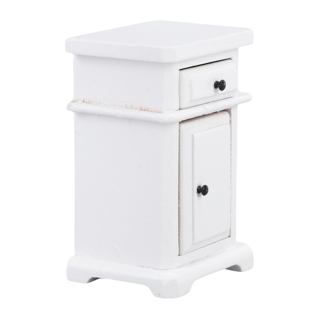 1:12 Scale Miniature Bedside Cabinet Birch Wood Furniture Nightstand with Drawer for Bedroom