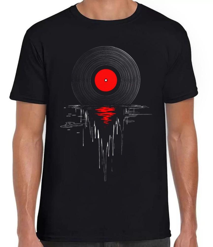Melting Vinly Dripping Cool Record DJ Music Gift Tee Black T Shirt 469
