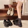 British style white round head college style one pedal platform small leather shoes women's 2025 spring and autumn new thick heel loafers