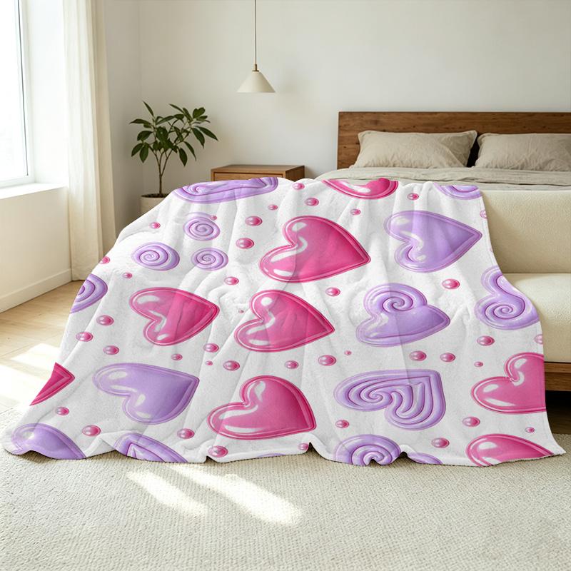 Lightweight Flannel Blanket | Heart Pattern Soft Cozy Warm Throw, Ideal for Home Lounging, Valentine's Day Gift, Sleep-enhancing Cute Home Decor