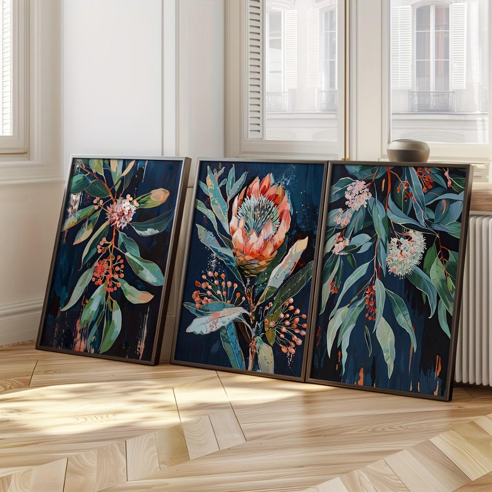 3 Pieces of Frameless Retro Flowers, Plant Wall Art, Flower Posters, Retro Wall Decoration, Living Room Bedroom Wall Decoration