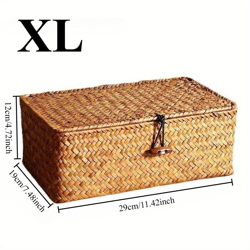 Natural Seaweed Woven Belt Covered Storage Box, Photography Props, Miscellaneous Items Sorting Basket, Desktop Storage Box