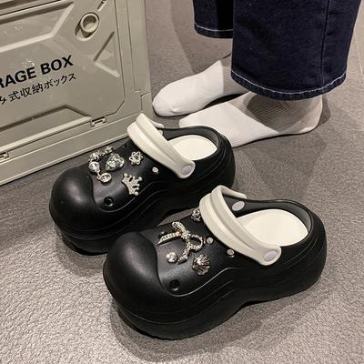 Baotou Hole Shoes Women'S Thick-Soled Heightening Outer Wear Cartoon Slippers Non-Slip Casual Cute Beach Cool Slippers