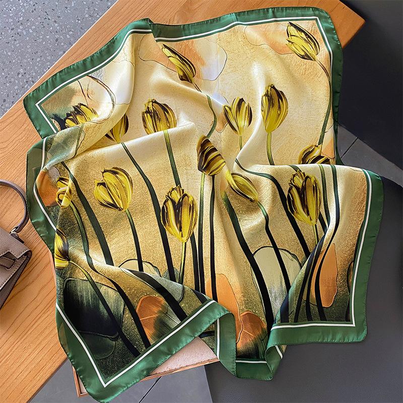Elegant Floral Scarf for Lady Fashion Square Silk Neck Kerchief Bandana Foulard Soft Hairbands Women  New Bufanda