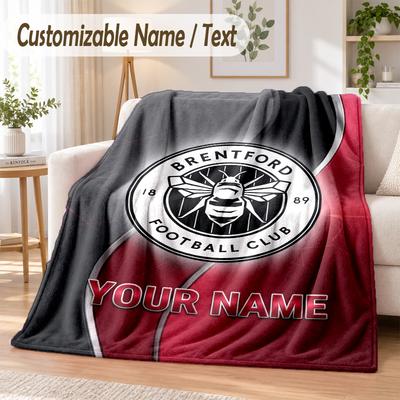 Custom Text Flannel Blanket Brentford Football Print Warm Cozy Blanket Home Sofa Bedding