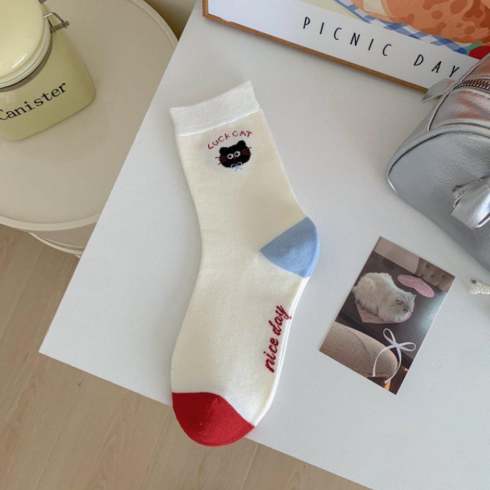 White Socks Socks Trendy Cute Cartoon Stockings Pure Cotton Piles Of Cotton Socks