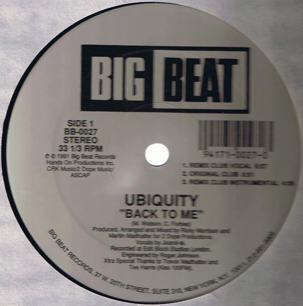 

12inch Record UBIQUITY - Back To Me BB0027 Big Beat 1991 US Dance & Electronica Used