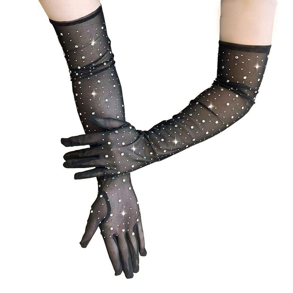 Crystal Transparent Long Gloves Bride Wedding Gloves Women Driving Gloves Sun Protection Mittens