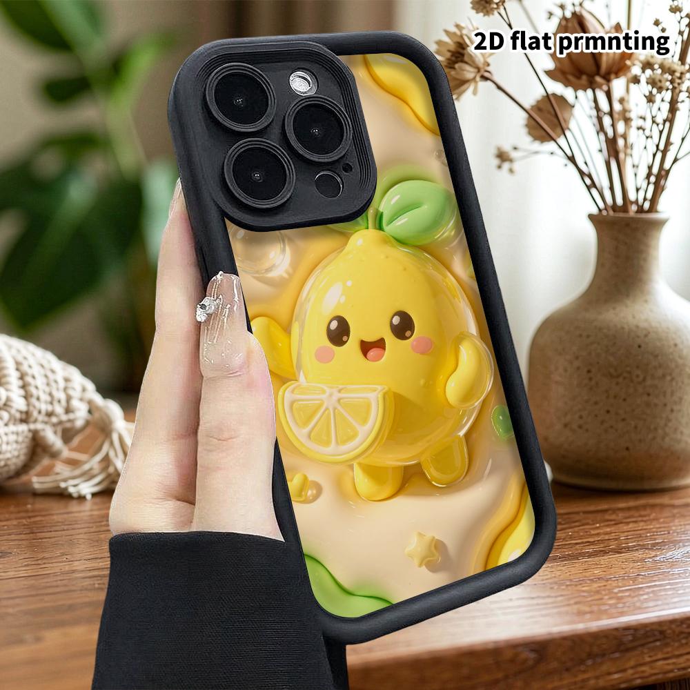 Phone case: 2D flat design, suitable for iPhone 18, 17, 16, 15, 14, 13 Pro protective case, little lemon, perfect Christmas and Halloween holiday gift