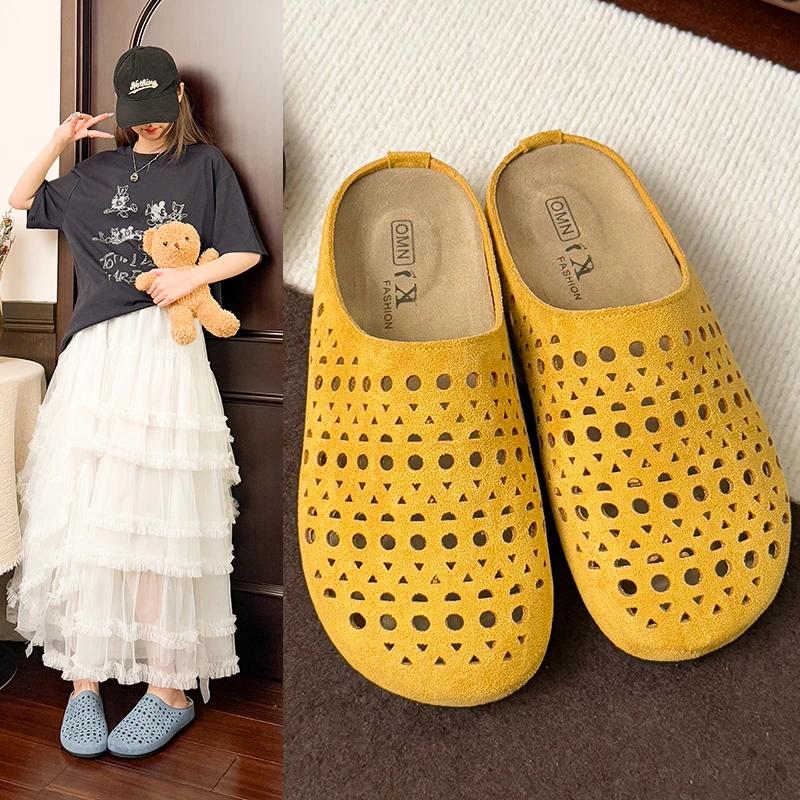 Fashion 2025 Suede Clogs for Women Mules Cork Footbed Hollow Out Women Shoes with Arch Support Fashion Nonslip Outdoor Beach Slippers 26