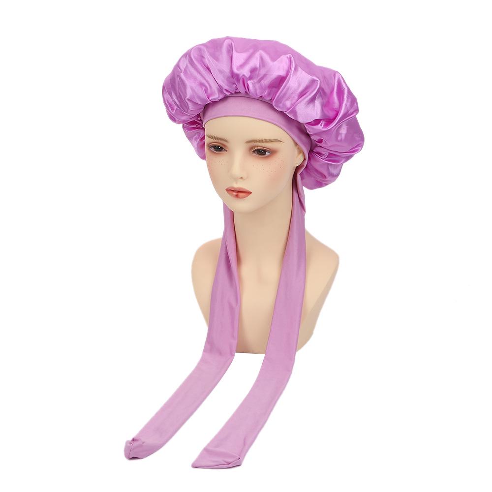 Damen Satin Schlafhaube mit breiter Krempe und Schleife