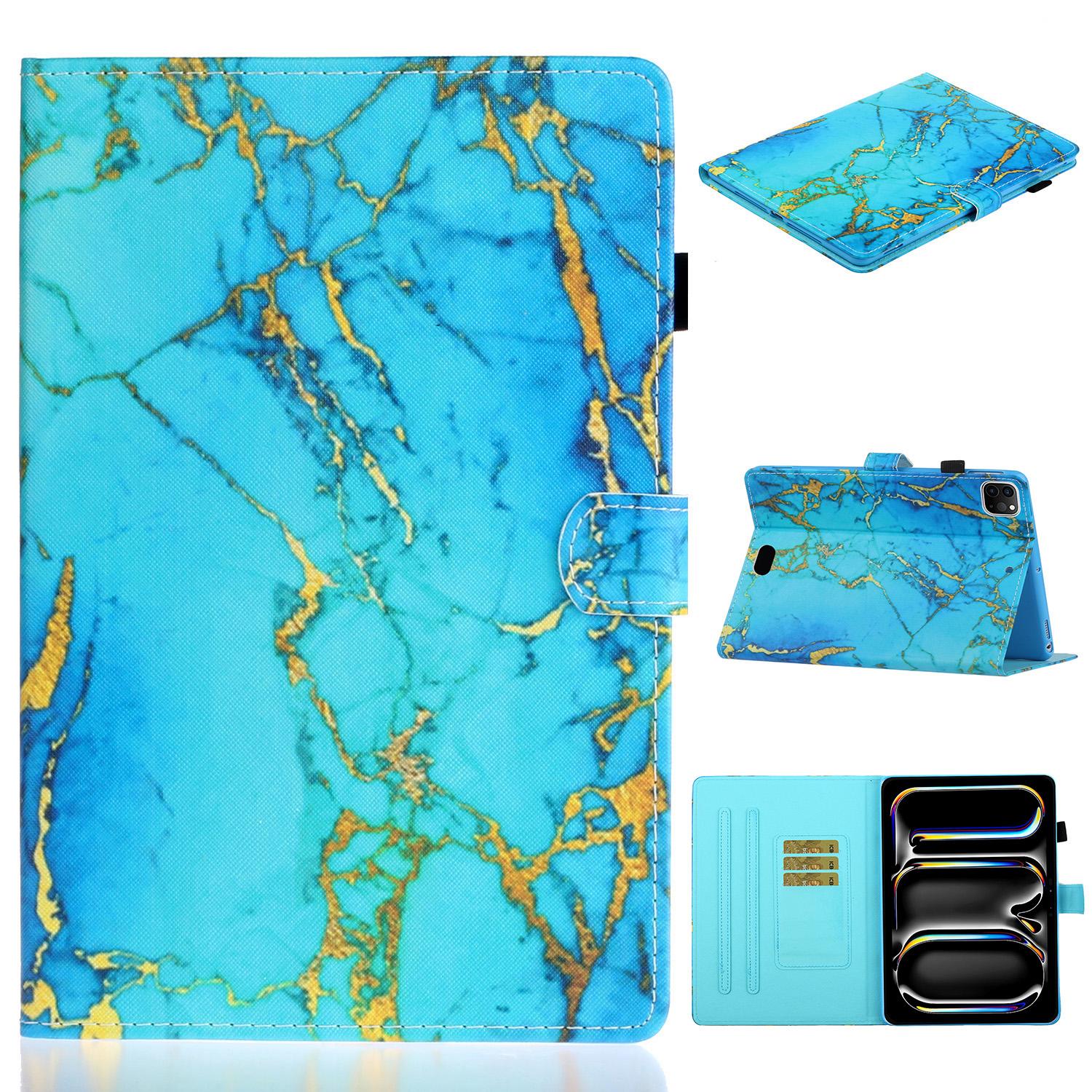 

For iPad Pro 11 (2024) Case Pattern PU Leather Tablet Cover with Pencil Holder Gold-plated Marble