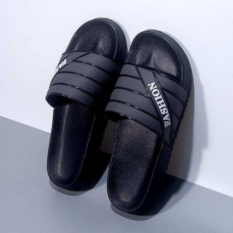 

Slippers men wear soft bottom cool slippers indoor couple one-word drag home bathroom beach drag summer 36 чорний колір сірий